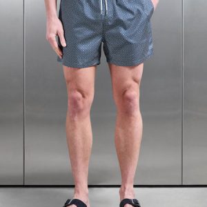 Santo Drawstring Printed Shell Swim Short in Navy