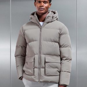 Short Puffer Parka in Taupe