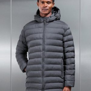 Technical Mid Length Puffer Jacket in Grey