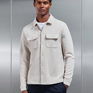 Textured Knitted Overshirt in Stone