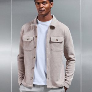 Textured Knitted Overshirt in Taupe