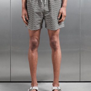 Wave Printed Drawstring Swim Short in Grey