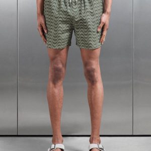 Wave Printed Drawstring Swim Short in Sage