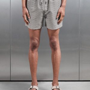 Wave Printed Drawstring Swim Short in Stone