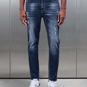 Distressed Denim Jeans in Dark Wash