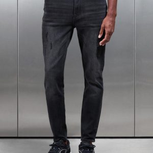 Distressed Denim Jeans in Black Wash